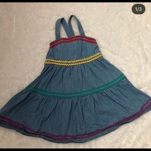 Hanna Anderson chambray dress with rainbow ric rac
